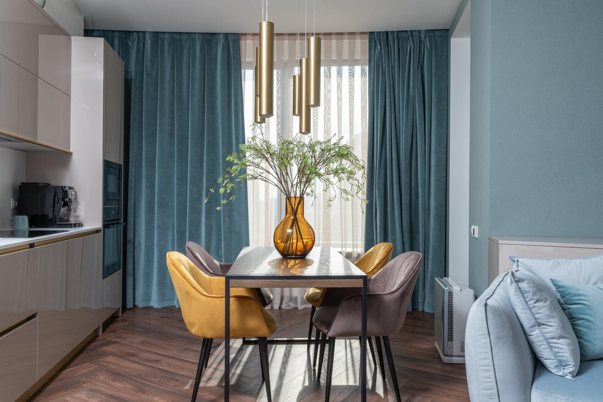 Bright dining room inside a Skates Apartments rental